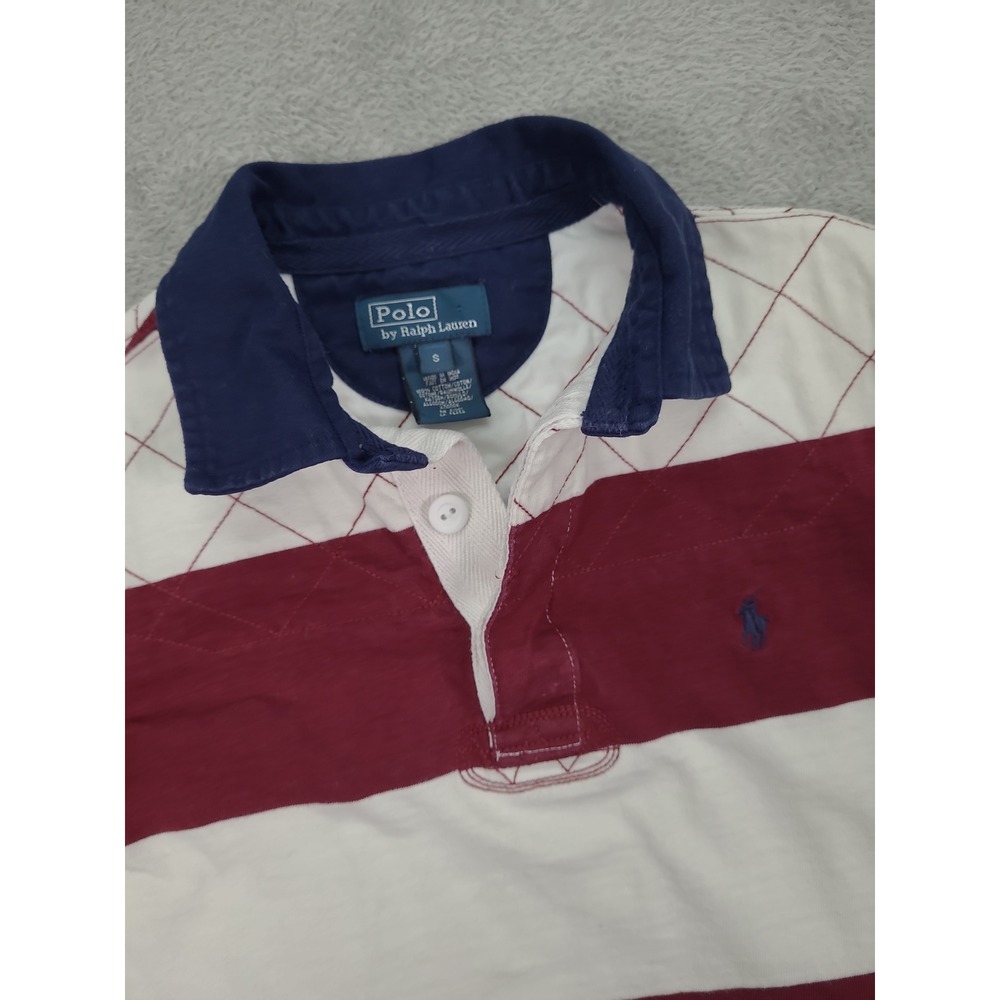 Polo Ralph Lauren Kids S Burgundy White Striped Rugby Polo Shirt Short Sleeve‎